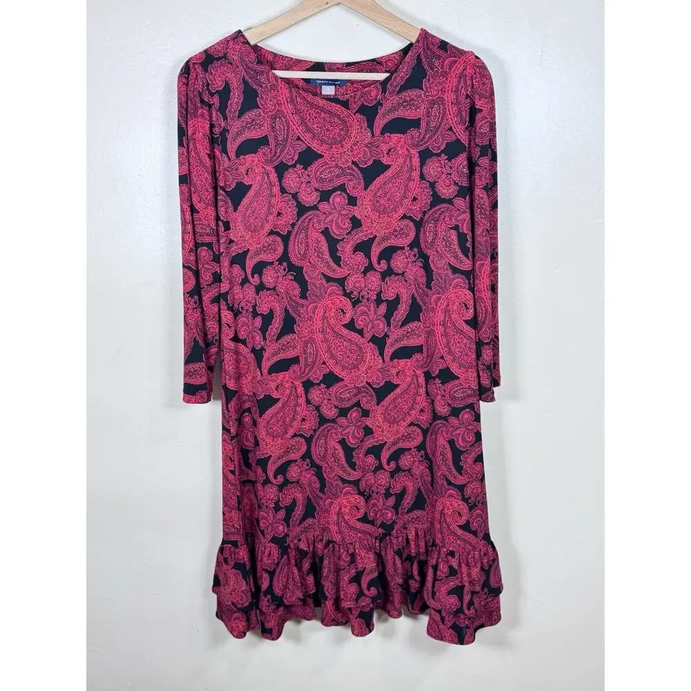 Tommy Hilfiger Womens Dress Paisley Ruffle Hem 14 Career Office Business Preppy - Picture 3 of 11